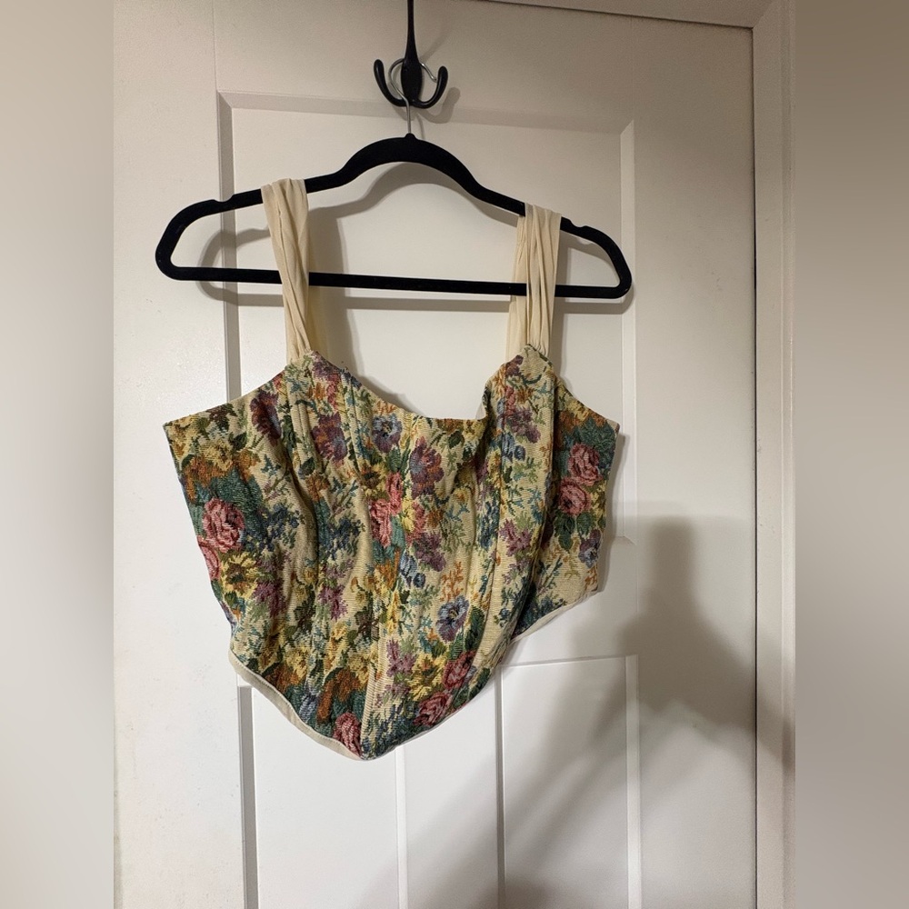 ACOA Floral Tapestry Cropped Top with Cream Straps